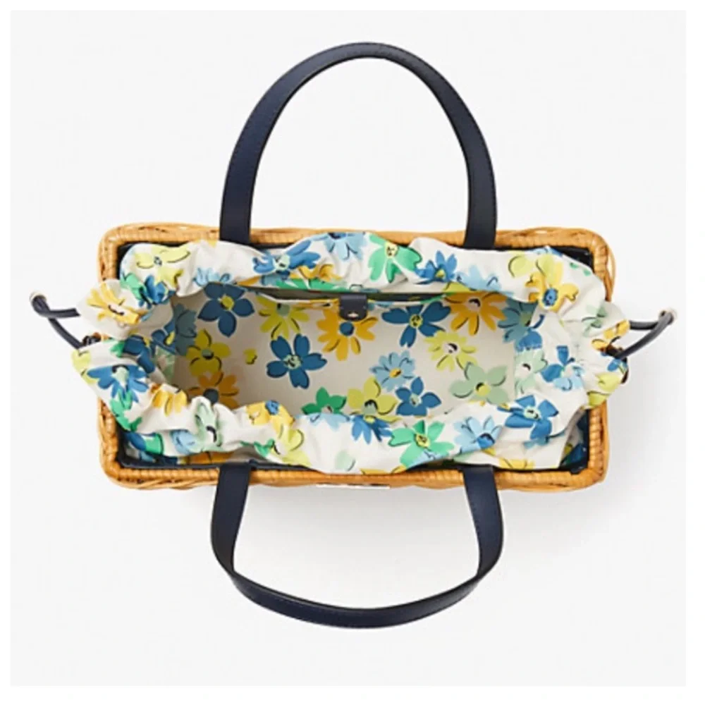 New! Kate Spade Sam Floral Medley Wicker Medium Satchel / Tote Removable Strap - Picture 3 of 16